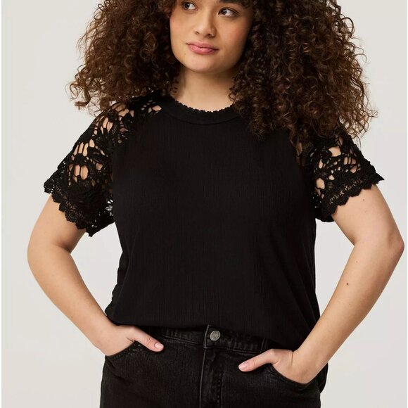 Torrid - Crochet Sleeved Raglan Black Top, Size 1 (XL/14/16) - Picture 2 of 6